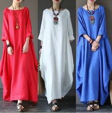 Artistic loose plus size cotton and linen long skirt dress