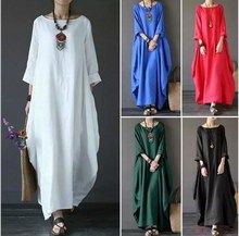 Artistic loose plus size cotton and linen long skirt dress