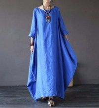 Artistic loose plus size cotton and linen long skirt dress