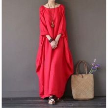 Artistic loose plus size cotton and linen long skirt dress