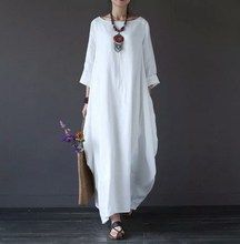 Artistic loose plus size cotton and linen long skirt dress