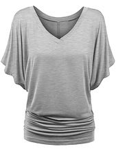 Large size women's loose bat sleeve V-neck short sleeved T-shirt top