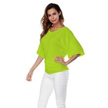 Large size women's loose bat sleeve V-neck short sleeved T-shirt top