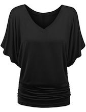 Large size women's loose bat sleeve V-neck short sleeved T-shirt top