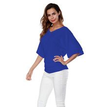 Large size women's loose bat sleeve V-neck short sleeved T-shirt top