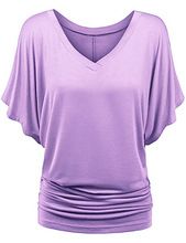 Large size women's loose bat sleeve V-neck short sleeved T-shirt top
