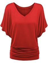 Large size women's loose bat sleeve V-neck short sleeved T-shirt top