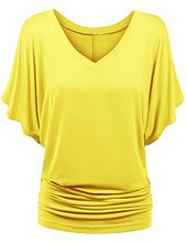 Large size women's loose bat sleeve V-neck short sleeved T-shirt top
