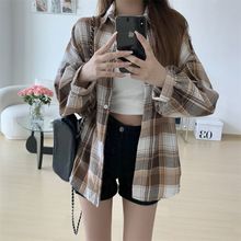 High end design, niche shirt, women's autumn outfit, retro Hong Kong style, versatile, loose checkered shirt