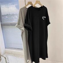 Summer new printed short sleeved T-shirt dress, women's casual over the knee, belly covering, plus size, fat mm T-shirt dress