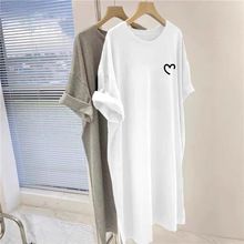 Summer new printed short sleeved T-shirt dress, women's casual over the knee, belly covering, plus size, fat mm T-shirt dress