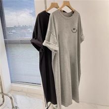 Summer new printed short sleeved T-shirt dress, women's casual over the knee, belly covering, plus size, fat mm T-shirt dress