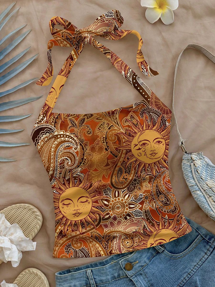 Foreign trade camisole top 2025 summer European and American sexy hanging neck vest slim fit women's clothing
