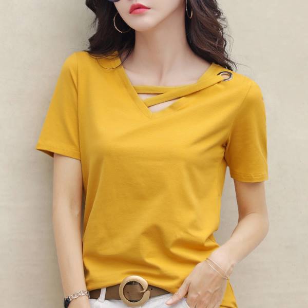 New Summer White T-shirt Women's V-neck Loose Korean Black Top Casual Ins T-shirt Trendy