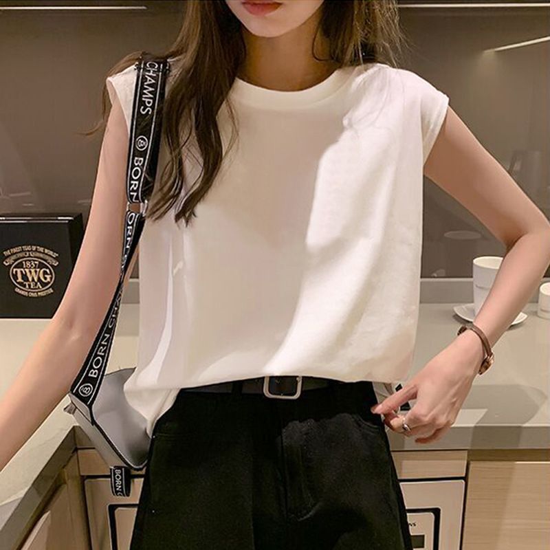 White vest women's loose round neck I-shaped sleeveless top