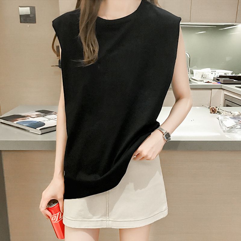 White vest women's loose round neck I-shaped sleeveless top