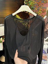 Summer women's loose cover shirt, back cross T-shirt, hollowed out sun protection base shirt