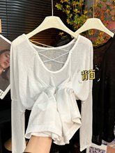 Summer women's loose cover shirt, back cross T-shirt, hollowed out sun protection base shirt