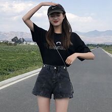Side zipper straight tube high waist a letter super hot wide leg hot pants