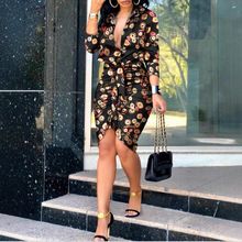 V-neck lace up solid color long sleeved mid length shirt dress