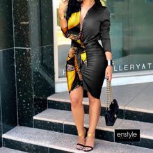 V-neck lace up solid color long sleeved mid length shirt dress