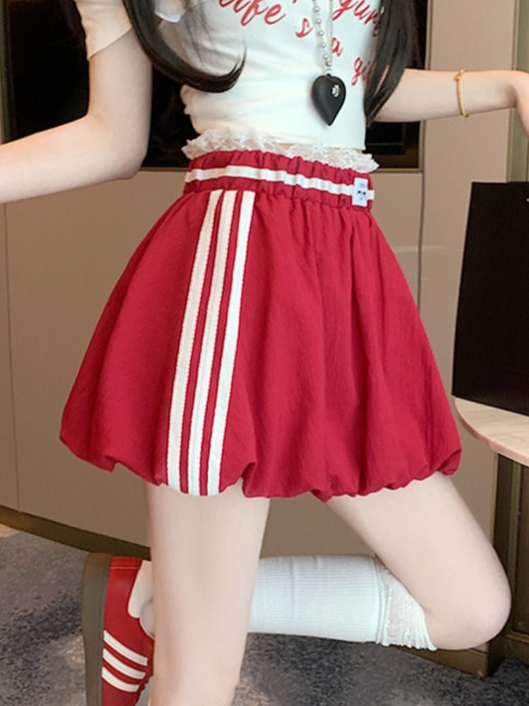 High waisted A-line skirt, anti glare flower bud fluffy short skirt