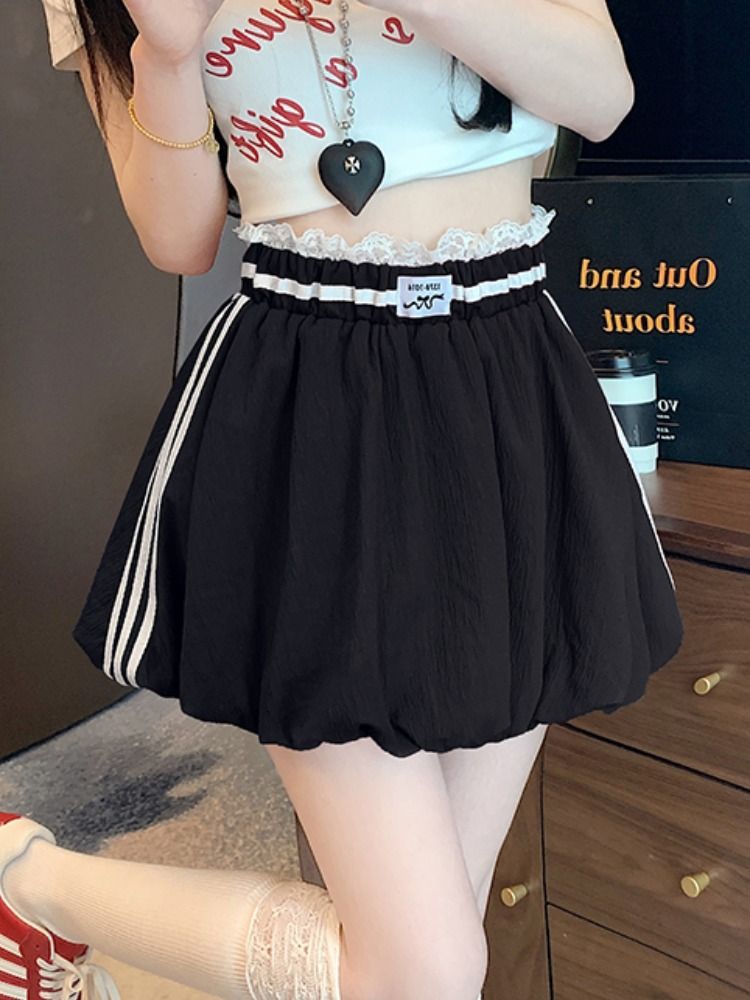 High waisted A-line skirt, anti glare flower bud fluffy short skirt