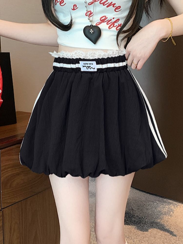 High waisted A-line skirt, anti glare flower bud fluffy short skirt