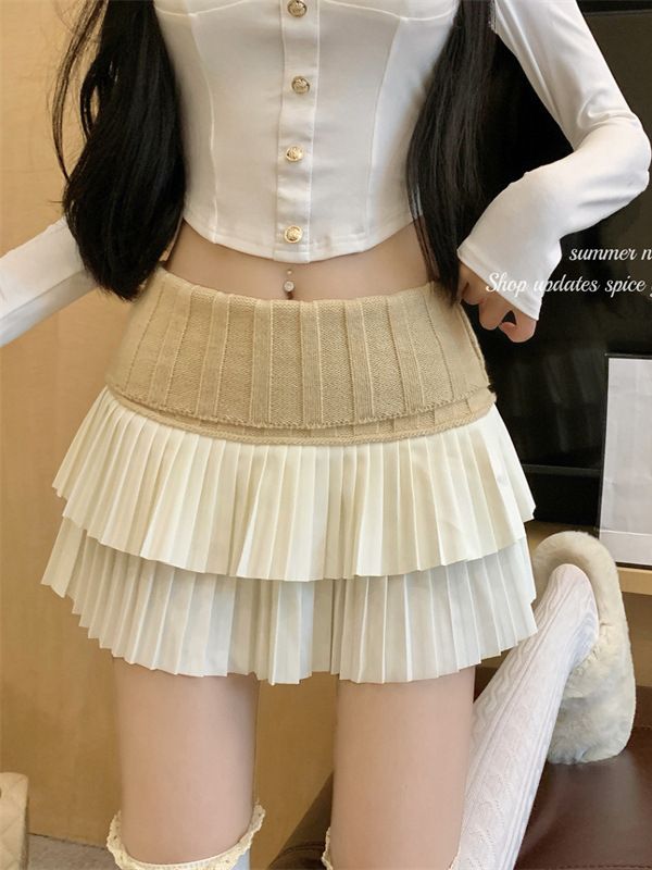 High waist slimming A-line cake fluffy pleated short skirt