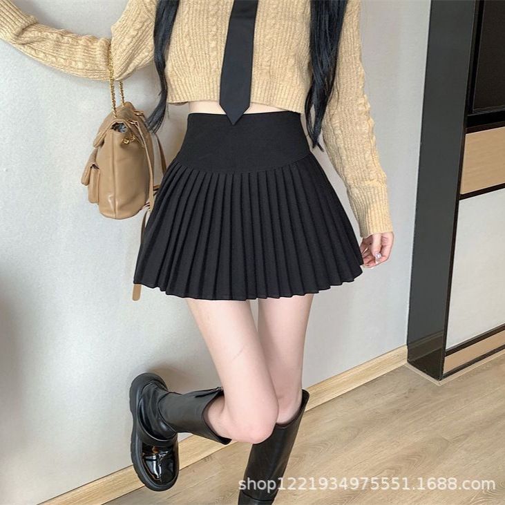 Cross border foreign trade women's clothing spring and summer new high waisted pleated anti glare skirt lined with college style pleated skirt