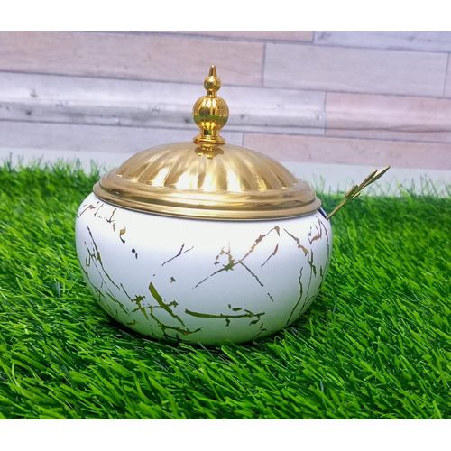 Ceramic Marble Sugar Bowl with Lid and Spoon, Imported Condiment Sugar Dish