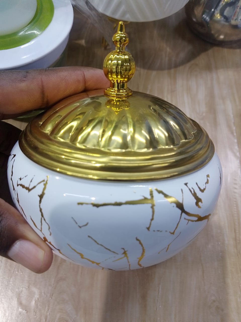 Ceramic Marble Sugar Bowl with Lid and Spoon, Imported Condiment Sugar Dish