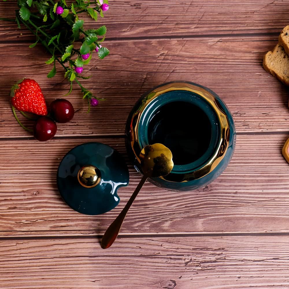 Ceramic Marble Sugar Bowl with Lid and Spoon, Imported Condiment Sugar Dish