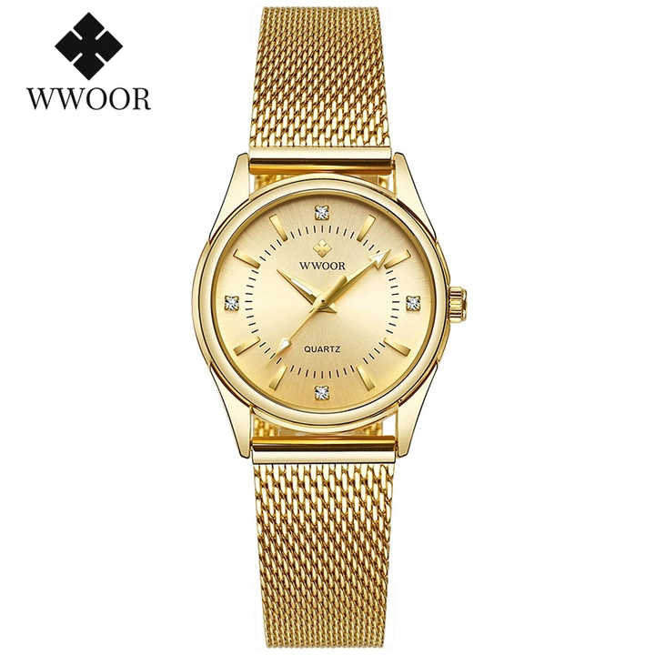 BIG SALE 30% OFF DISCOUNT Luxury Brand New Gold Watch Ladies + Free Gold Necklace Elegant Diamond Quartz Wrist Watches For Women