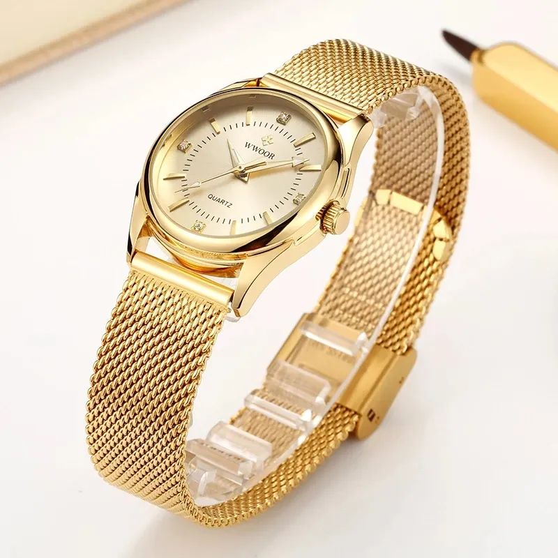 BIG SALE 30% OFF DISCOUNT Luxury Brand New Gold Watch Ladies + Free Gold Necklace Elegant Diamond Quartz Wrist Watches For Women