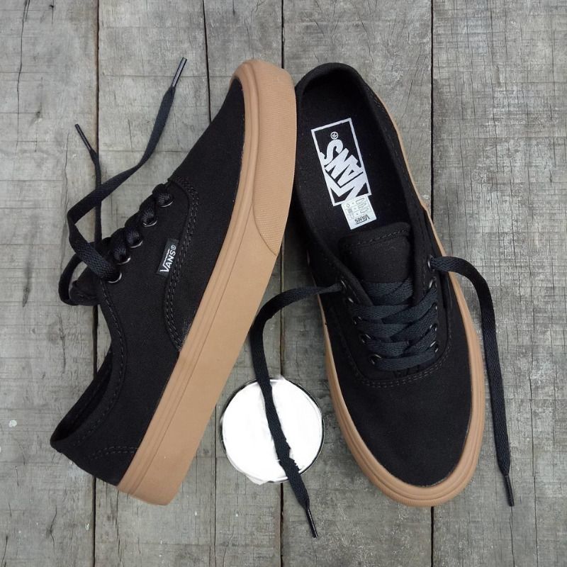 Vans Authentic Black Gum Low Top Canvas Shoes, Men Women Casual Fashion Unisex Sneakers