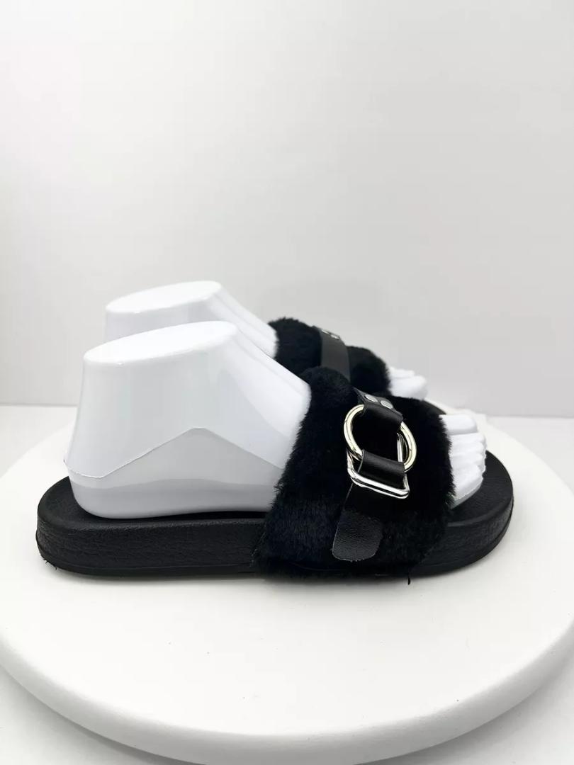 Fur Slippers Women Outdoor Fashion Metal Platform Slipper