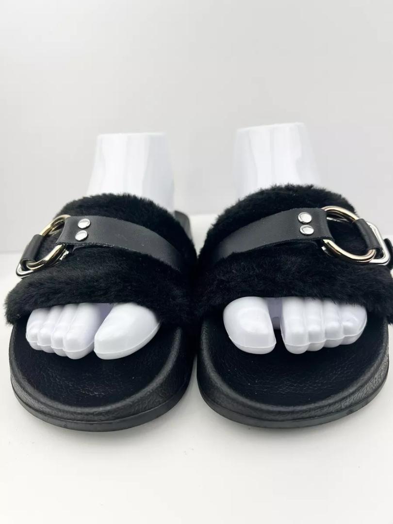 Fur Slippers Women Outdoor Fashion Metal Platform Slipper
