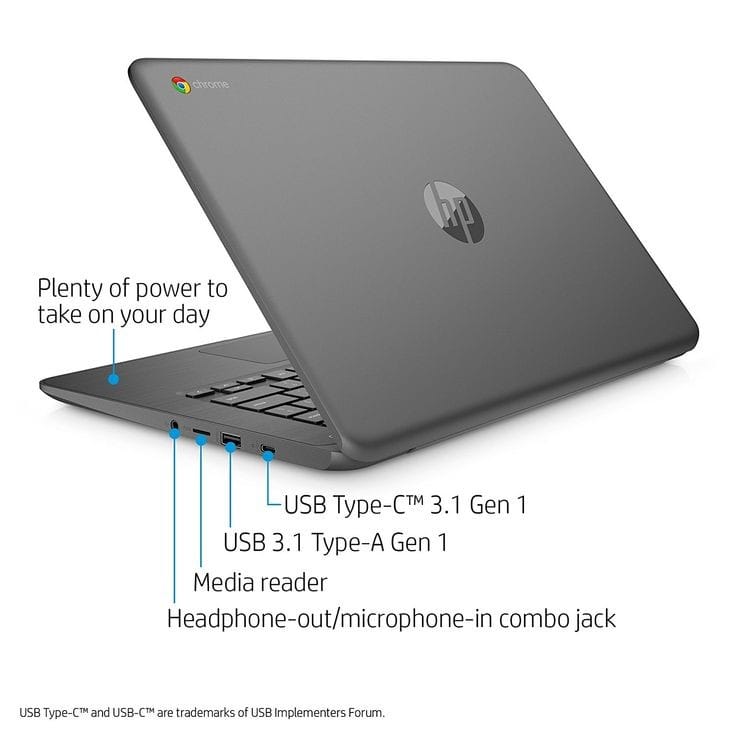 Brand New HP Chromebook 14 G5 Laptop Intel Processor 14'' HD Display High Perfomance Fast Lightweight Notebook for Work School Plus Free 16GB Flash Drive for Extra Storage