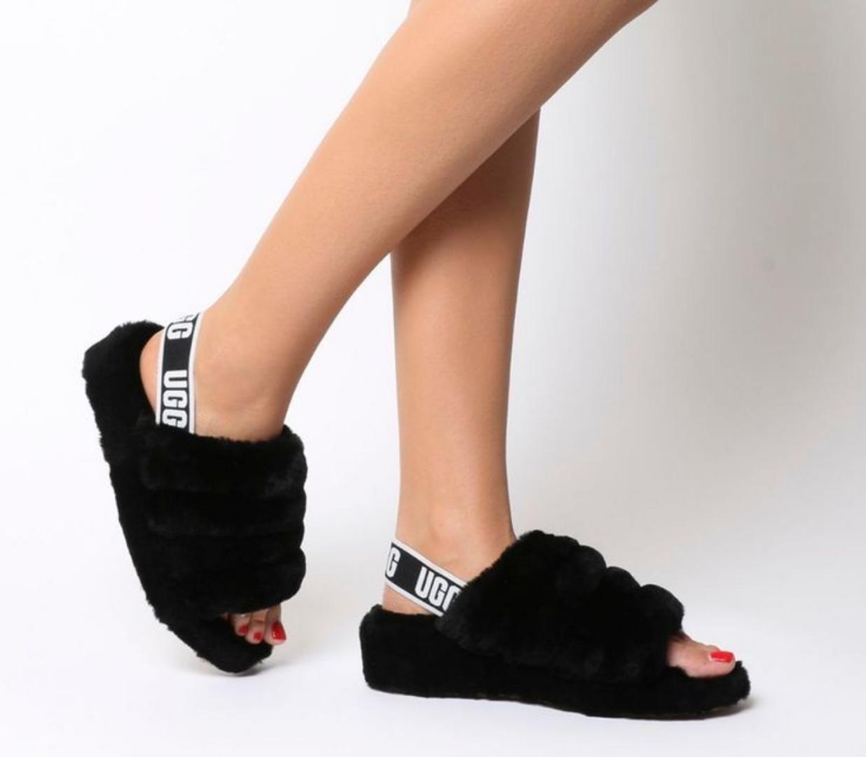 Premium Ladies Womens Fluffy Faux Fur Slippers Women Indoor Outdoor Fashion Metal Platform Slipper Open Toe Slides Sandals