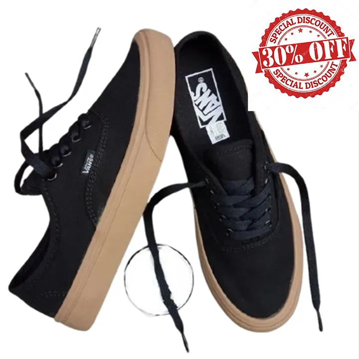 30% DISCOUNT on EVERYTHING Vans Off The Wall Authentic Black Rubber Gum Low Top Canvas Shoes, Men Women Casual Fashion Unisex Sneakers