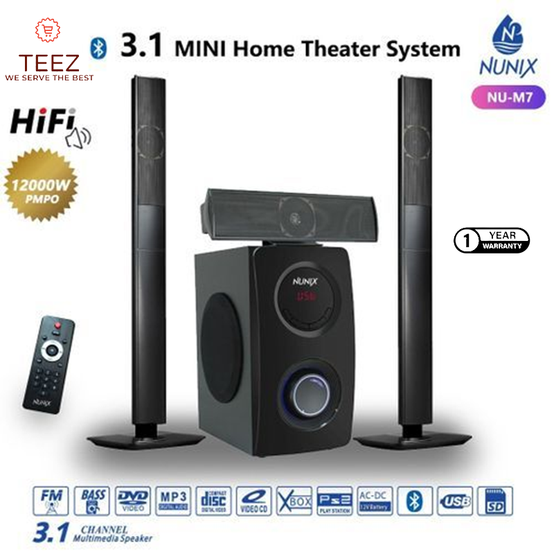 NEW ARRIVAL Nunix M7 3.1ch Home Theater System Speakers Bluetooth Woofer woofers Speaker Systems AC/DC Black 12000w M7 1 Year Warranty.