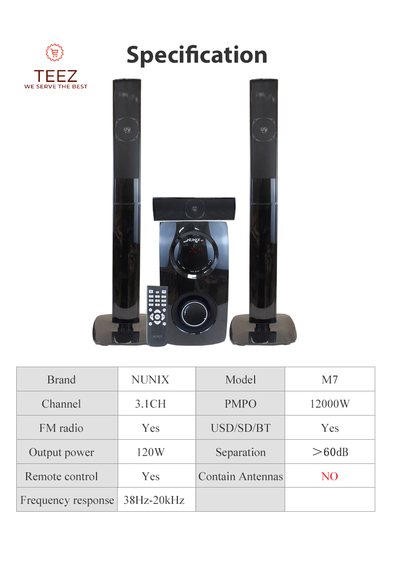 NEW ARRIVAL Nunix M7 3.1ch Home Theater System Speakers Bluetooth Woofer woofers Speaker Systems AC/DC Black 12000w M7 1 Year Warranty.