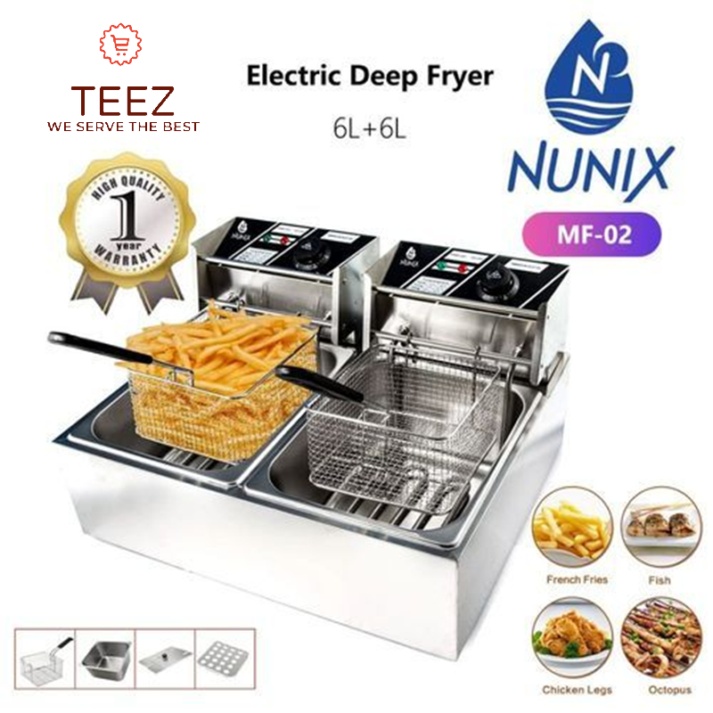 [ OFFER ] Nunix 6L+6L Double Electric Chips Deep Fryer Machine+FREE COMMERCIAL CHIPS SLICER.