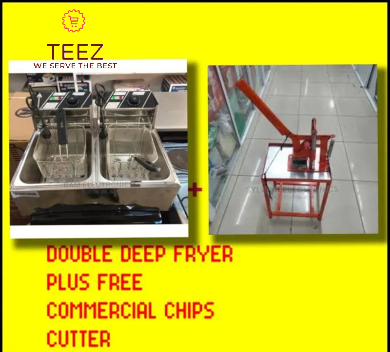 [ OFFER ] Nunix 6L+6L Double Electric Chips Deep Fryer Machine+FREE COMMERCIAL CHIPS SLICER.