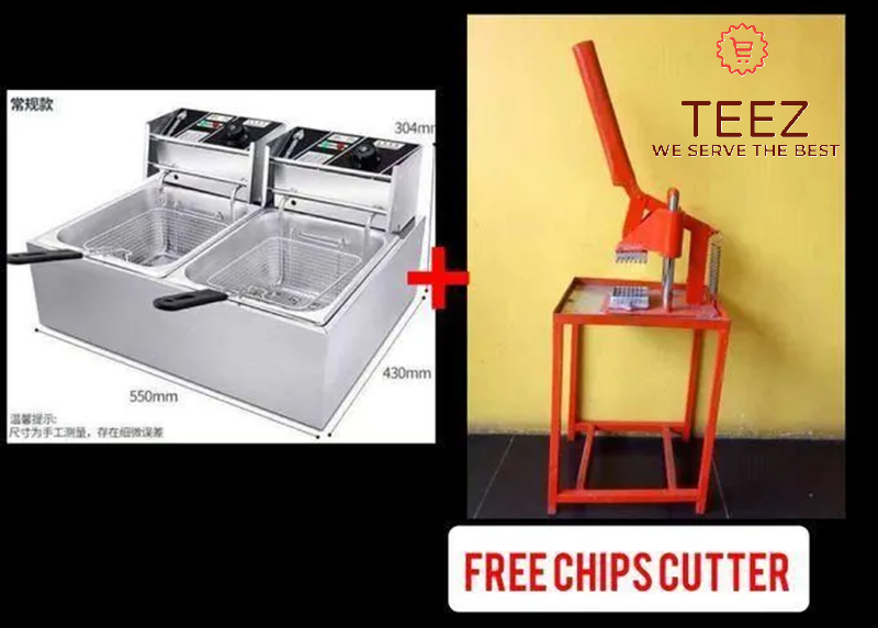 [ OFFER ] Nunix 6L+6L Double Electric Chips Deep Fryer Machine+FREE COMMERCIAL CHIPS SLICER.