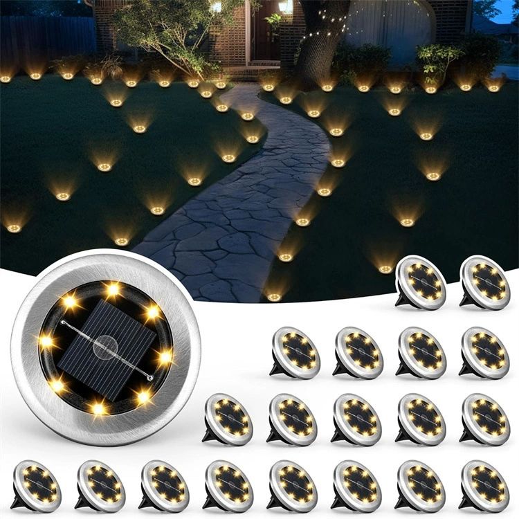 4 pcs/set Outdoor solar powered 8LED stainless steel buried light, courtyard lawn light, road garden ground plug-in light