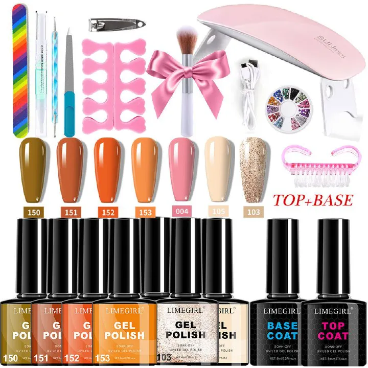 Manicure Kit Poly Gel With Mini Nail Lamp Basic Coat Poly Gel 7.5ml Nail Art Kits for Starter  UV Led Nail Dryer  Basic Coat Poly Gel Nail Art Kits for Starter