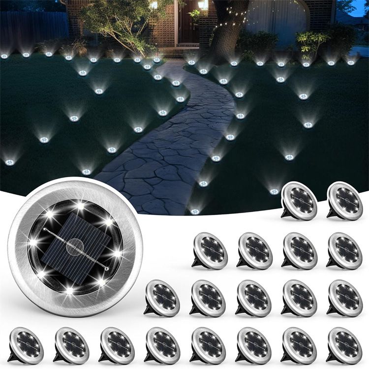 4 pcs/set Outdoor solar powered 8LED stainless steel buried light, courtyard lawn light, road garden ground plug-in light