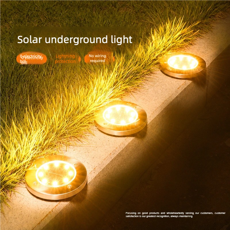 4Pcs/set Outdoor solar powered 8LED stainless steel buried light, courtyard lawn light, road garden ground plug-in light